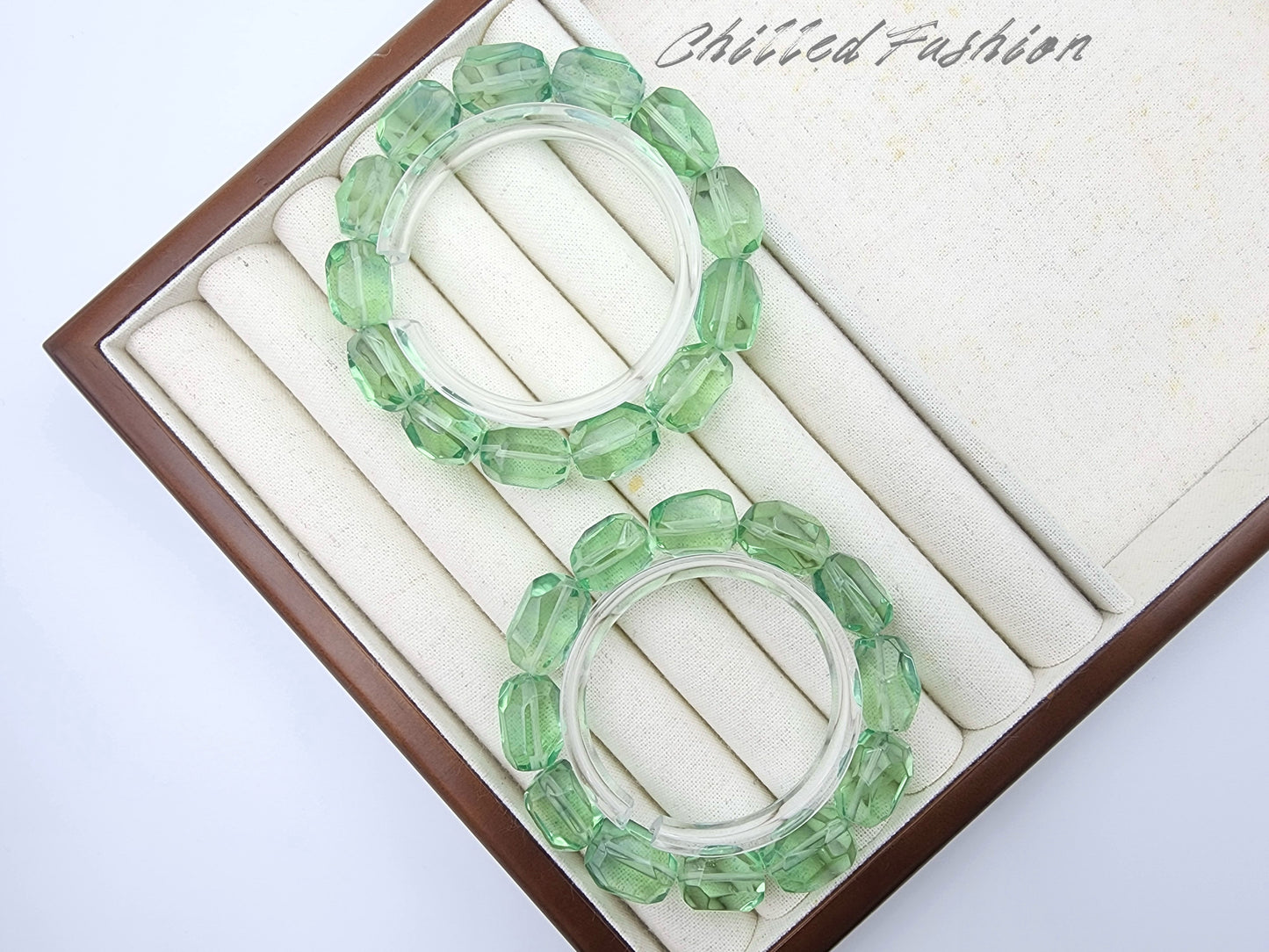 [Bracelet] Natural Green Fluorite Faceted Nugget Bracelet