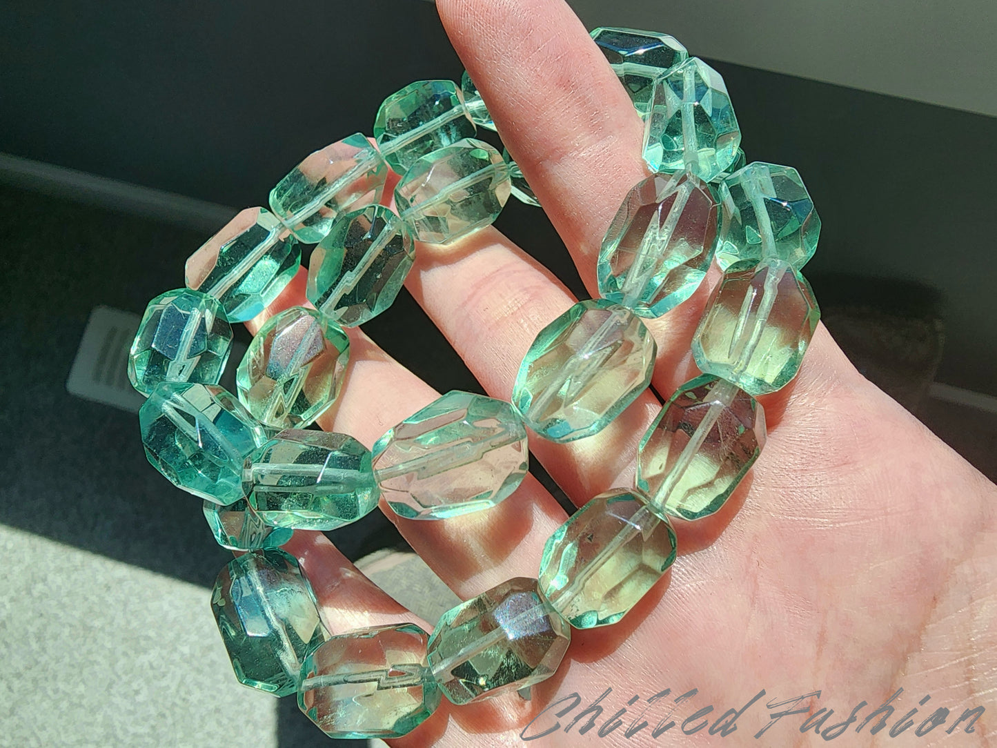 [Bracelet] Natural Green Fluorite Faceted Nugget Bracelet