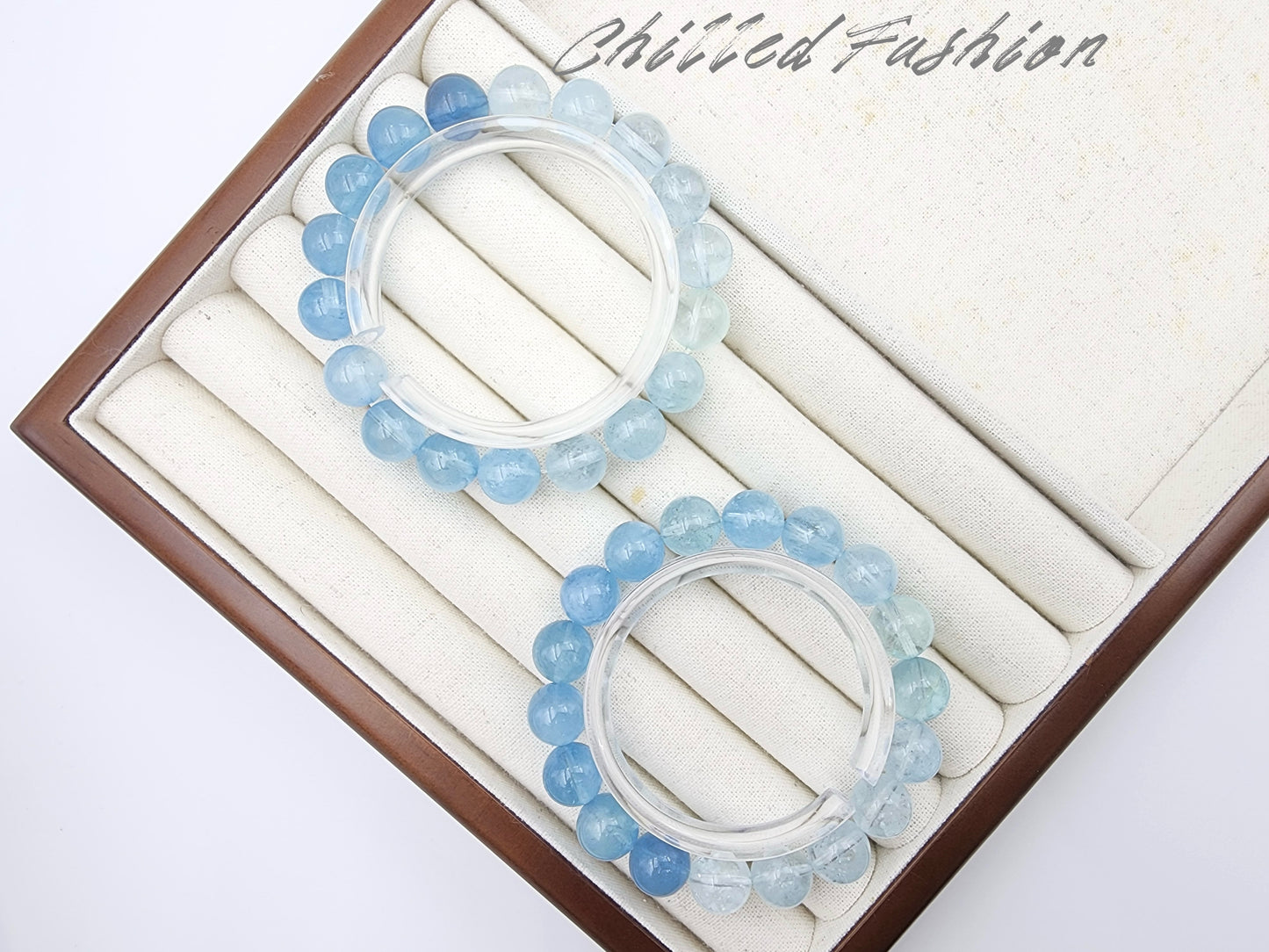 [Bracelet] Natural 10mm Aquamarine Bracelet with Gradient Blue Round Beads