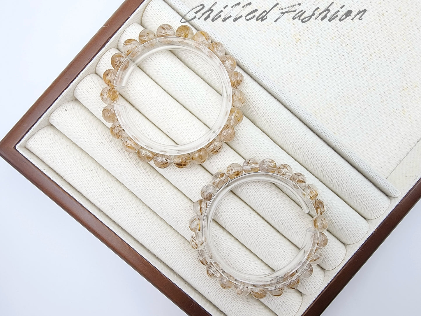 [Bracelet] 8mm Titanium Quartz Bracelet with Feather-Like Golden Rutile