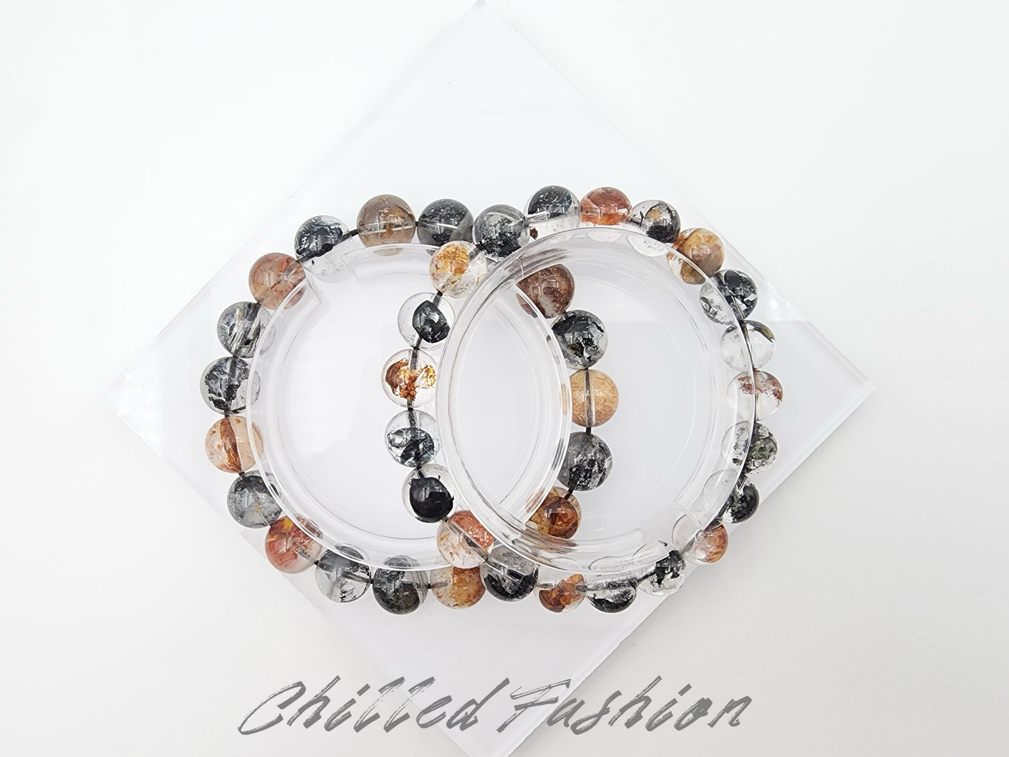 [Bracelet] Black and Red Herkimer-Style Quartz Bracelet