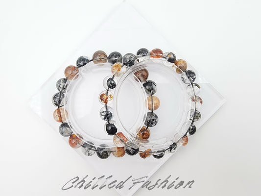 [Bracelet] Black and Red Herkimer-Style Quartz Bracelet