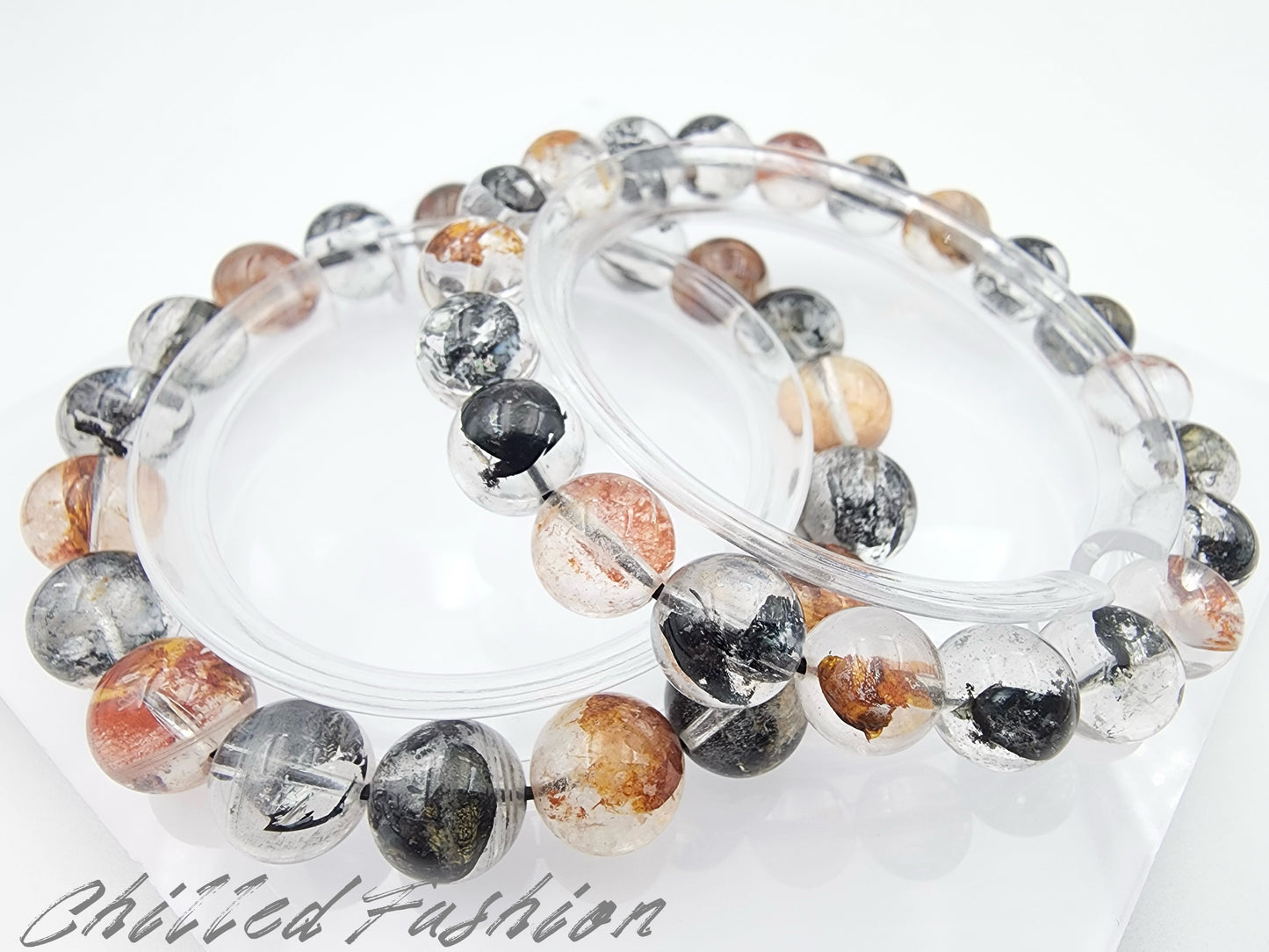 [Bracelet] Black and Red Herkimer-Style Quartz Bracelet