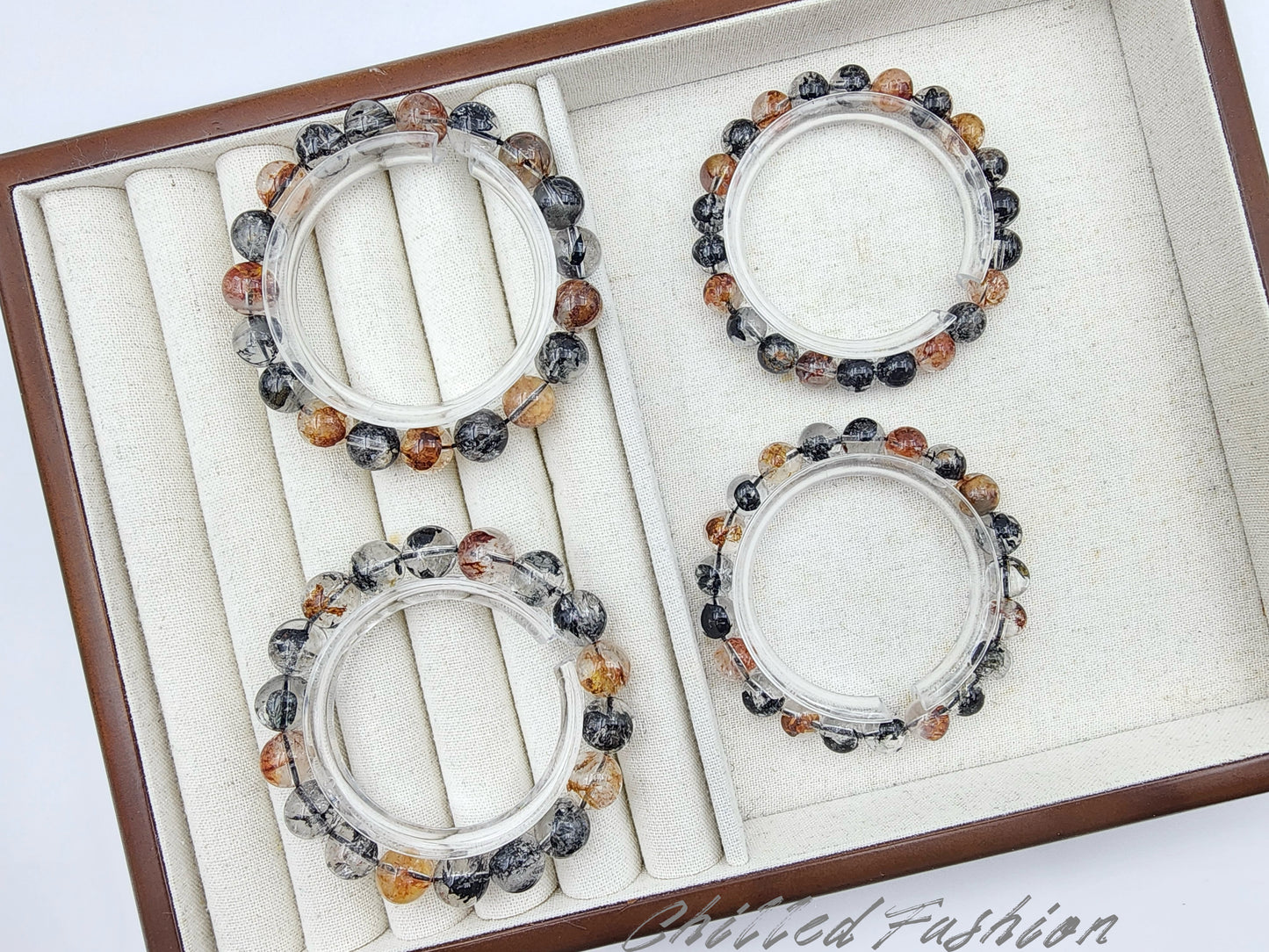 [Bracelet] Black and Red Herkimer-Style Quartz Bracelet