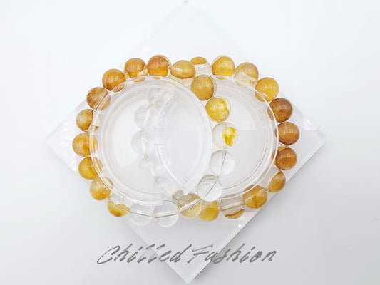 [Bracelet] Gradient Golden Hematoid Quartz & Clear Quartz Bracelet