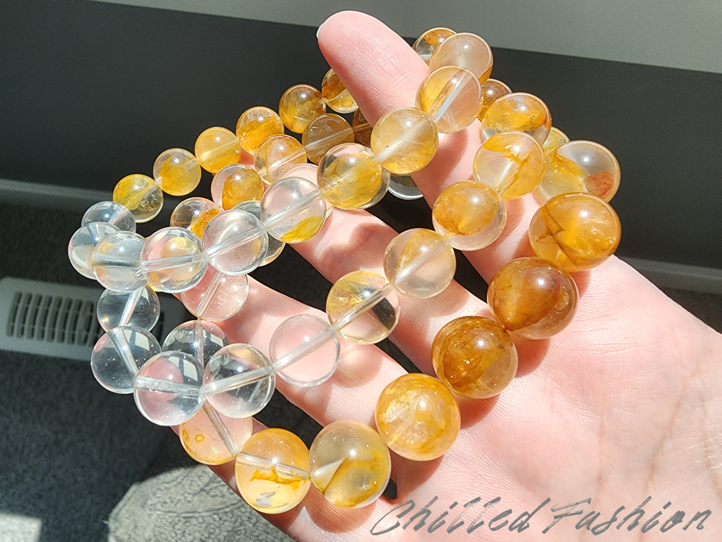[Bracelet] Gradient Golden Hematoid Quartz & Clear Quartz Bracelet