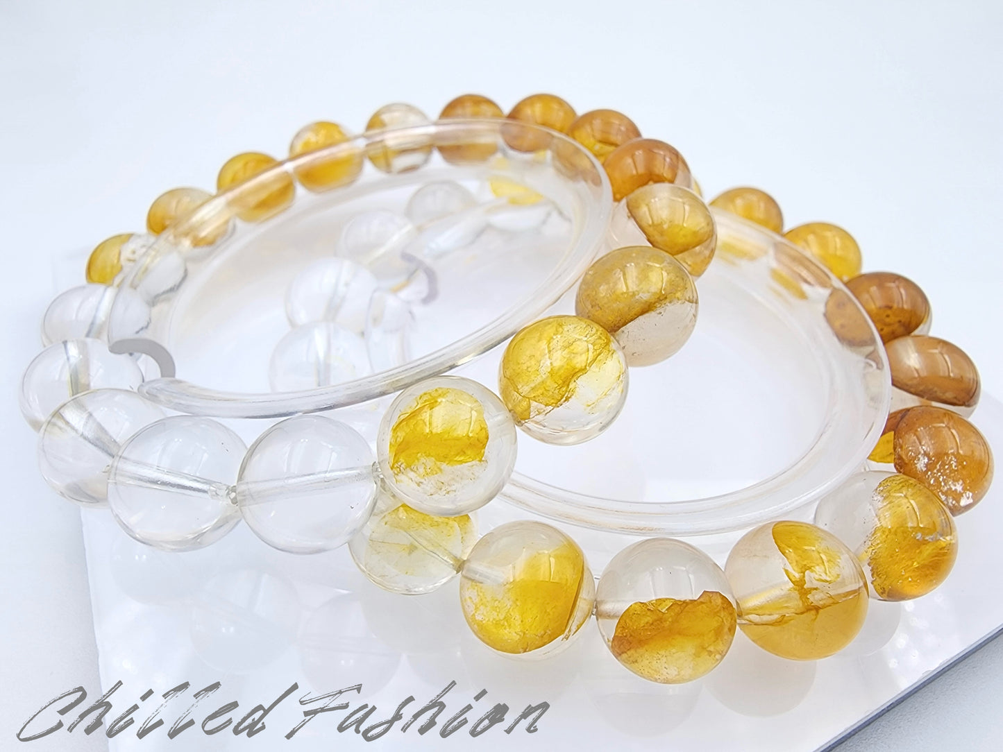 [Bracelet] Gradient Golden Hematoid Quartz & Clear Quartz Bracelet