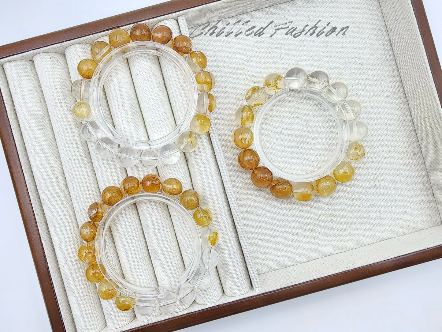 [Bracelet] Gradient Golden Hematoid Quartz & Clear Quartz Bracelet