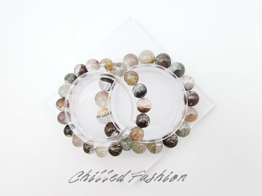 [Bracelet] Colorful Phantom Quartz Bracelet with Half Bowl Inclusions