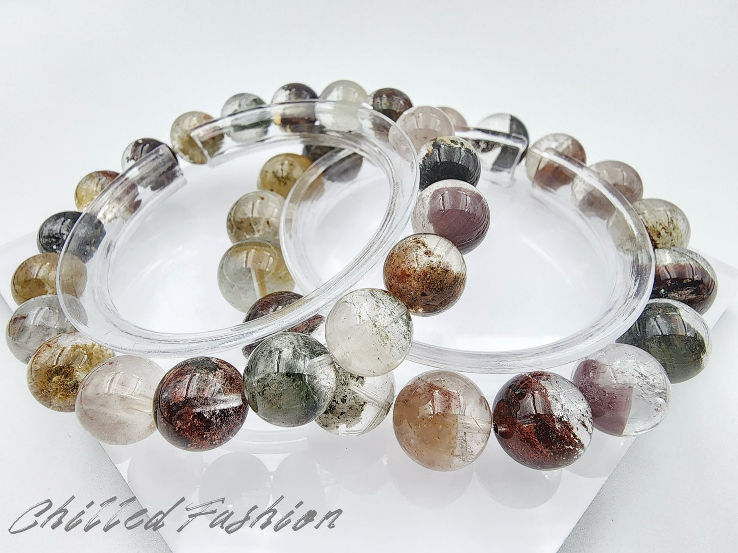 [Bracelet] Colorful Phantom Quartz Bracelet with Half Bowl Inclusions