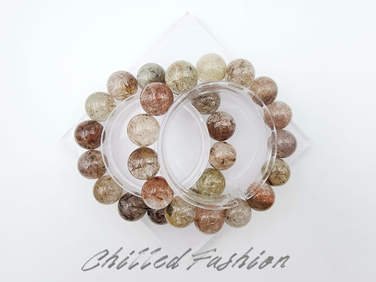[Bracelet] 15mm Colorful Snow Frost Rutilated Quartz Bracelet
