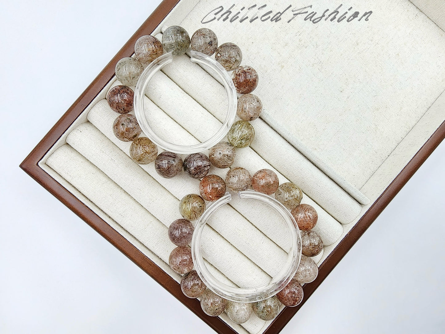 [Bracelet] 15mm Colorful Snow Frost Rutilated Quartz Bracelet