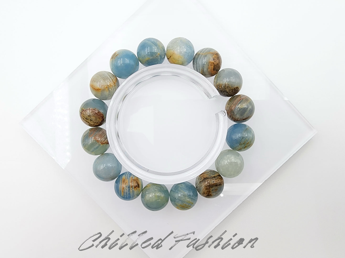[Bracelet] Genuine 12mm Blue Calcite Gemstone Bracelet for Positive Energy Flow