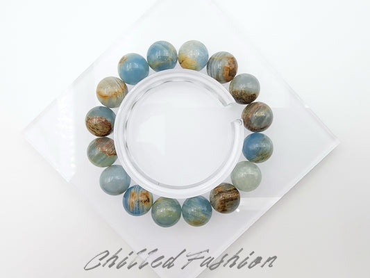[Bracelet] Genuine 12mm Blue Calcite Gemstone Bracelet for Positive Energy Flow