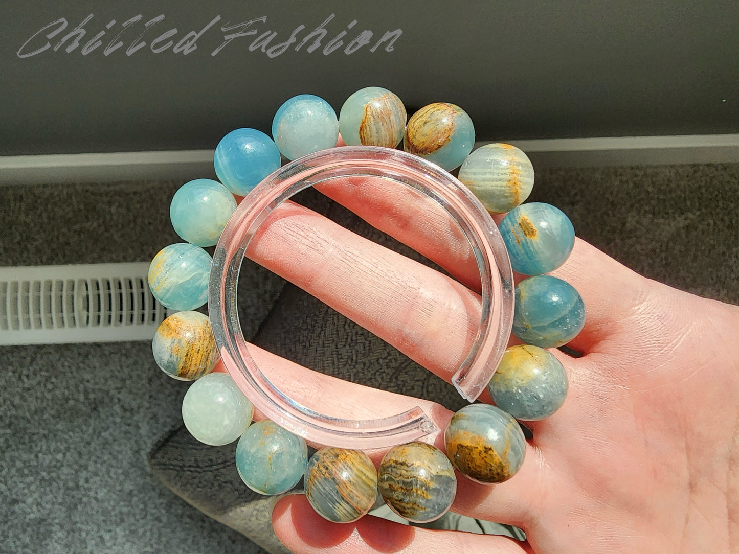 [Bracelet] Genuine 12mm Blue Calcite Gemstone Bracelet for Positive Energy Flow