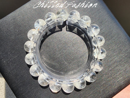 [Bracelet] 11mm White Phantom Quartz Bracelet for Clarity - Unique Pyramid Growth Inside