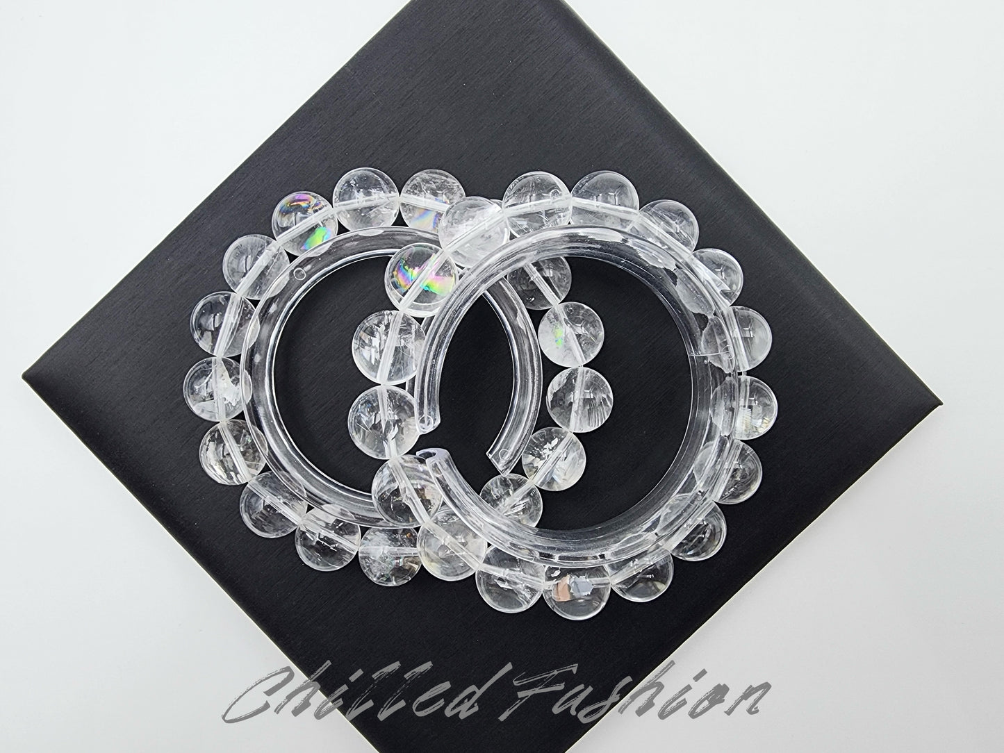 [Bracelet] Natural 12mm Lemurian Quartz Bracelet with Rainbow Flash