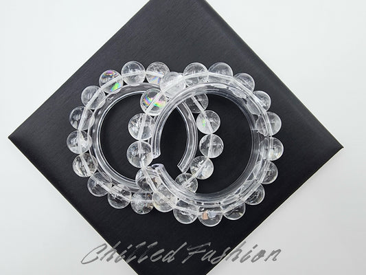 [Bracelet] Natural 12mm Lemurian Quartz Bracelet with Rainbow Flash