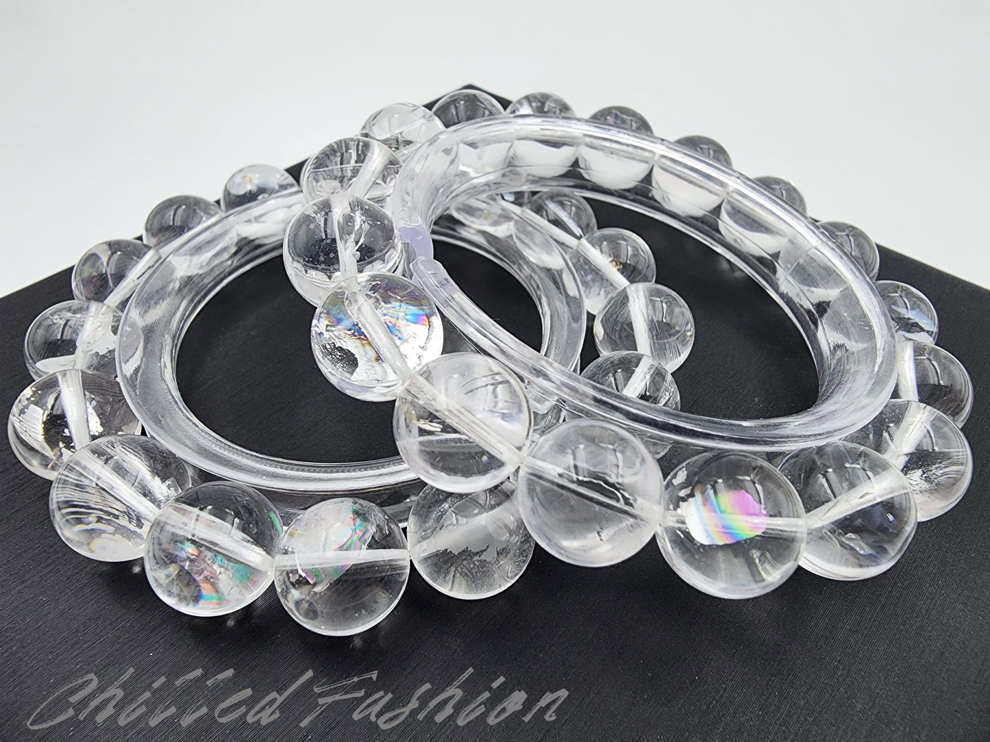 [Bracelet] Natural 12mm Lemurian Quartz Bracelet with Rainbow Flash