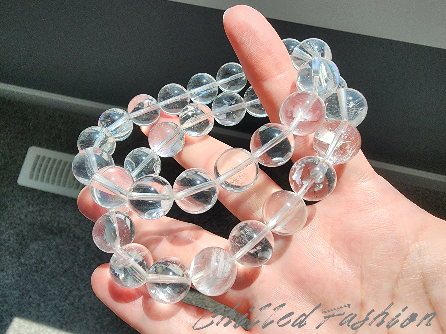[Bracelet] Natural 12mm Lemurian Quartz Bracelet with Rainbow Flash