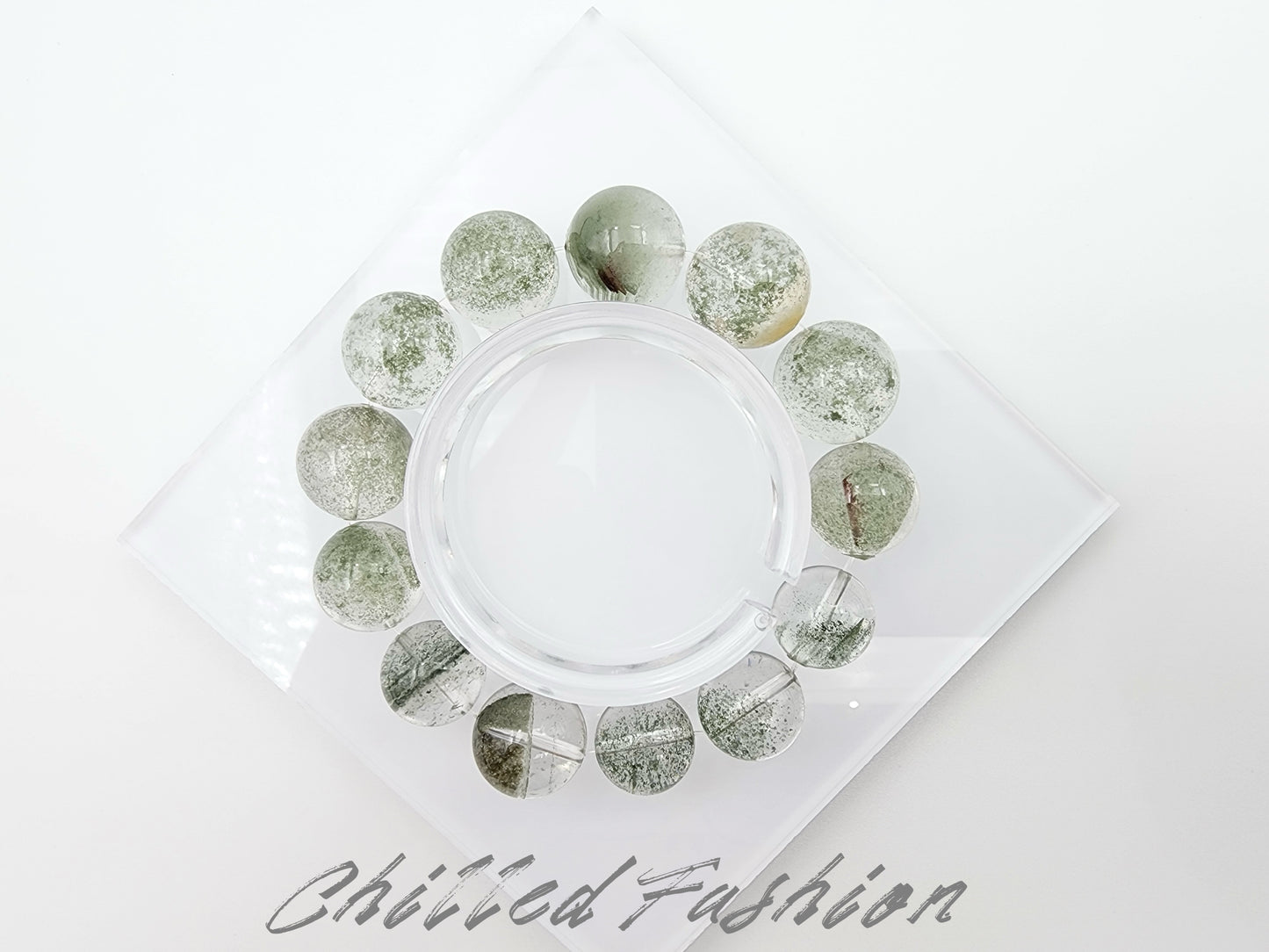 [Bracelet] Starry Green Phantom Quartz Bracelet - 13.4mm to 16.1mm Beads