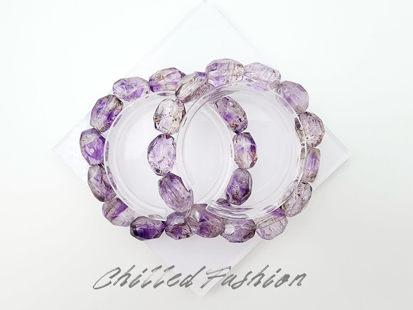 [Bracelet] Purple Super Seven Quartz Bracelet – Faceted Nugget Cut with Red Fire Streaks