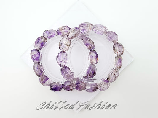 [Bracelet] Purple Super Seven Quartz Bracelet – Faceted Nugget Cut with Red Fire Streaks