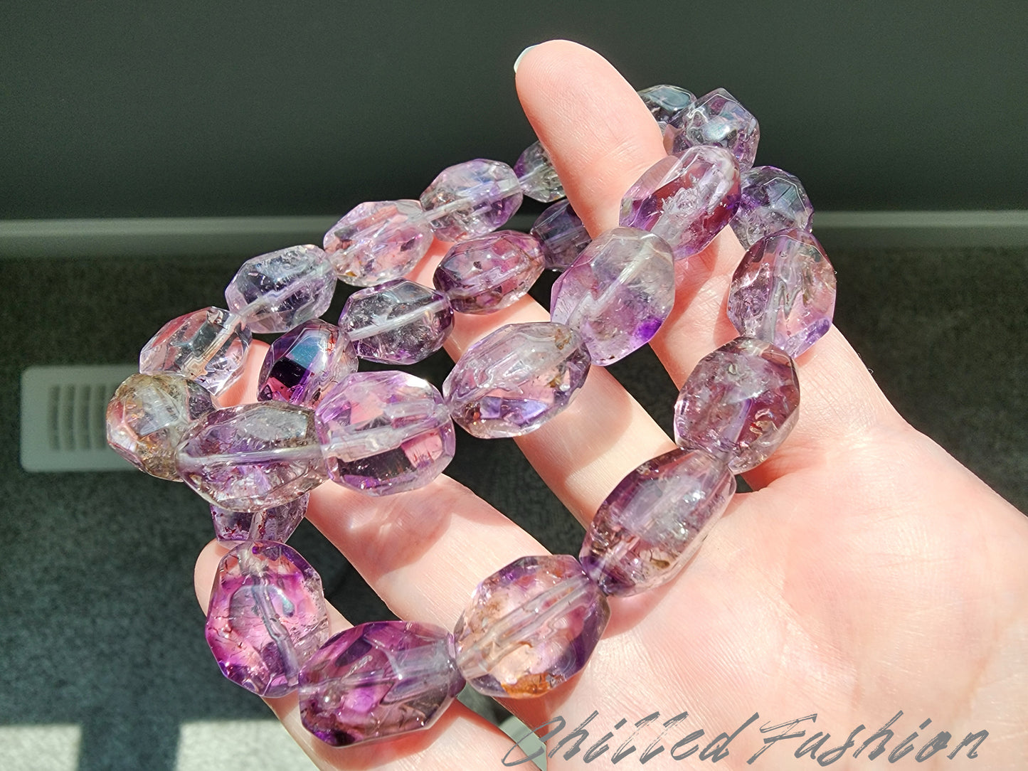 [Bracelet] Purple Super Seven Quartz Bracelet – Faceted Nugget Cut with Red Fire Streaks