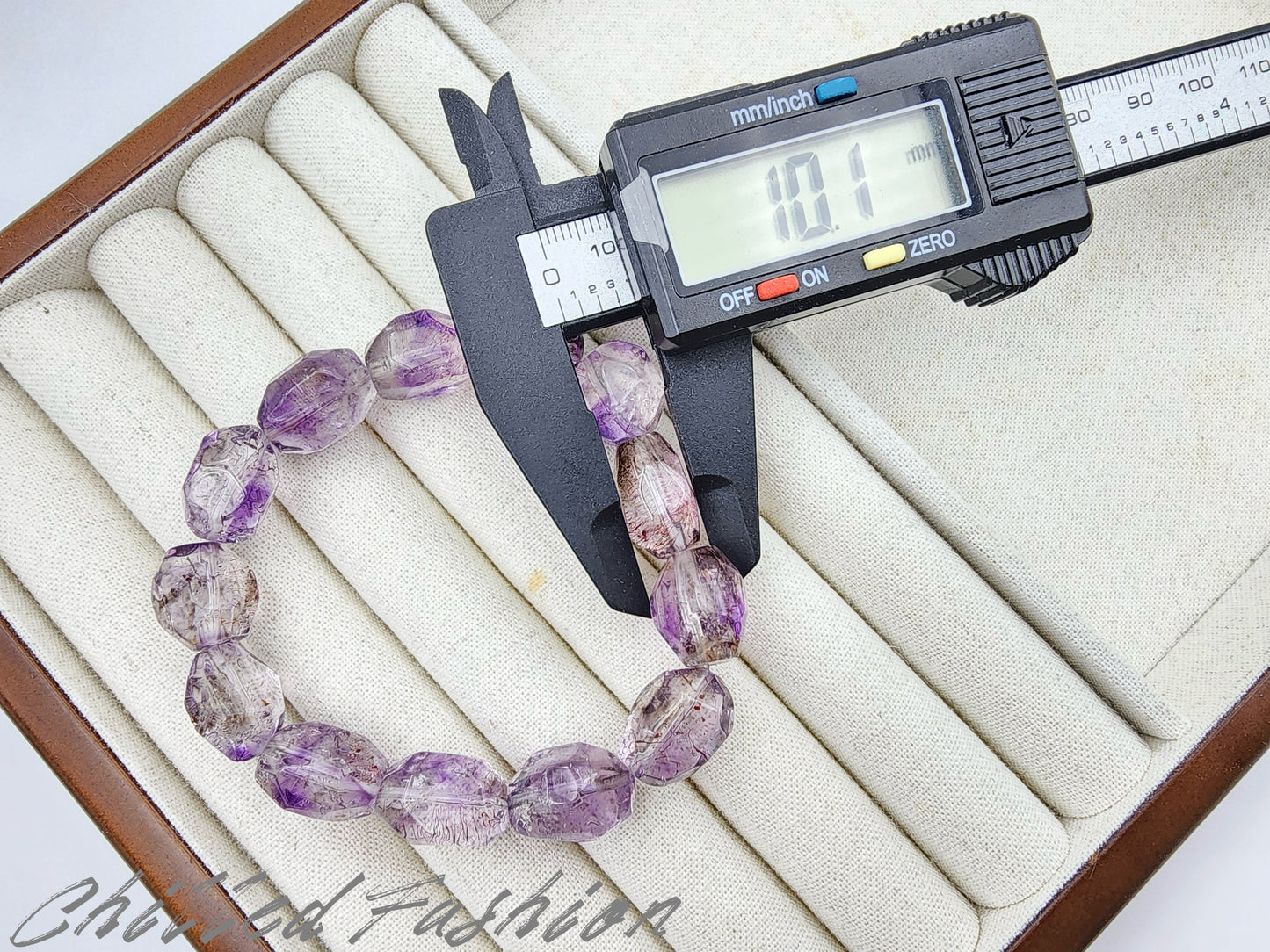 [Bracelet] Purple Super Seven Quartz Bracelet – Faceted Nugget Cut with Red Fire Streaks