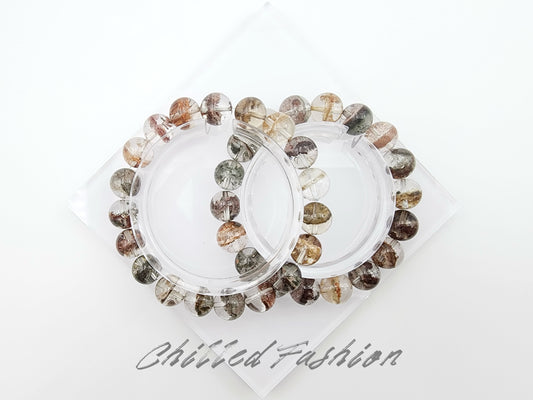 [Bracelet] Colorful Phantom Quartz Bracelet with Central Phantom Line