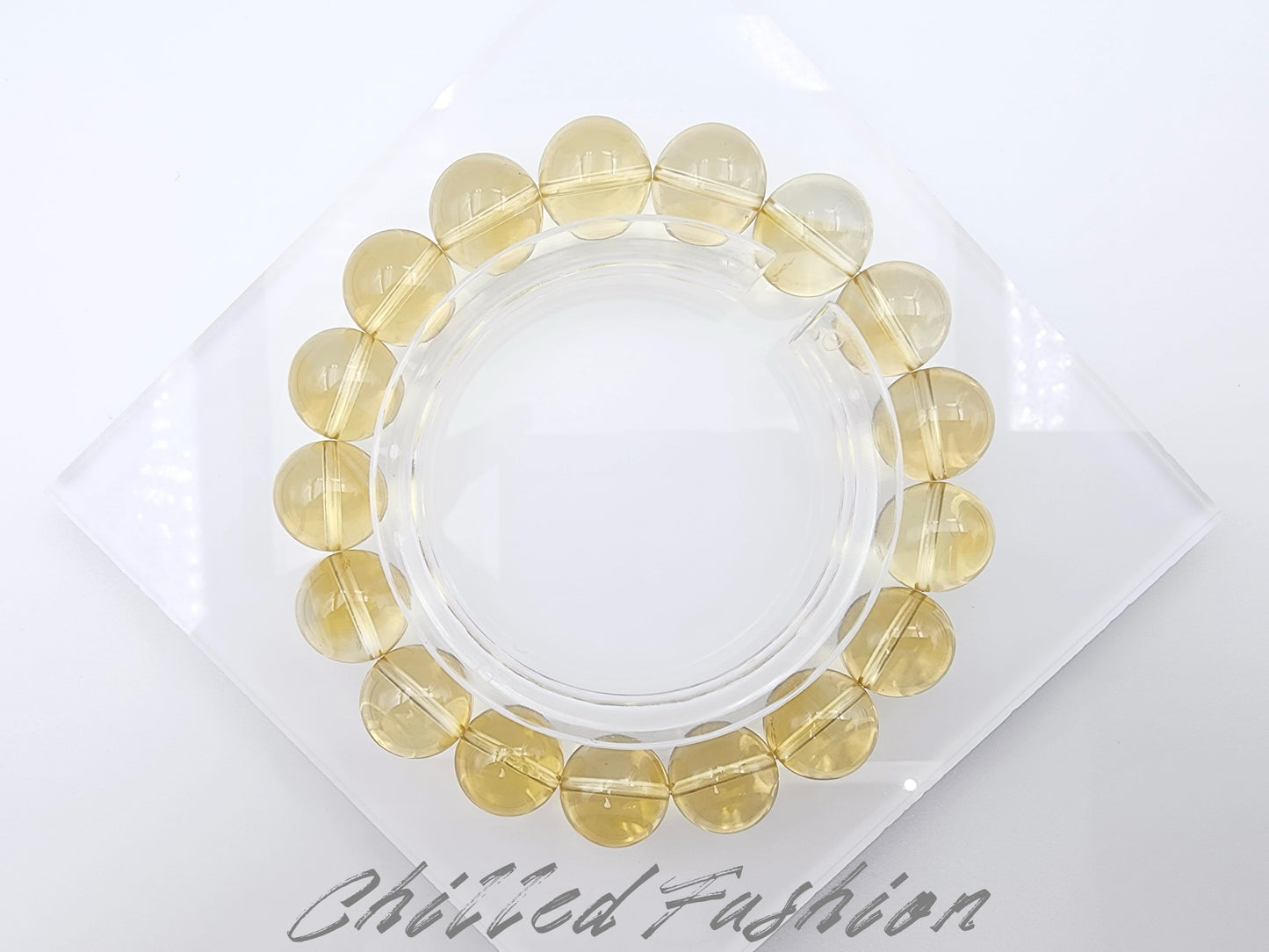 [Bracelet] 12mm Golden Citrine Bracelet for Happiness and Energy - Yellow Quartz Gemstone Beads