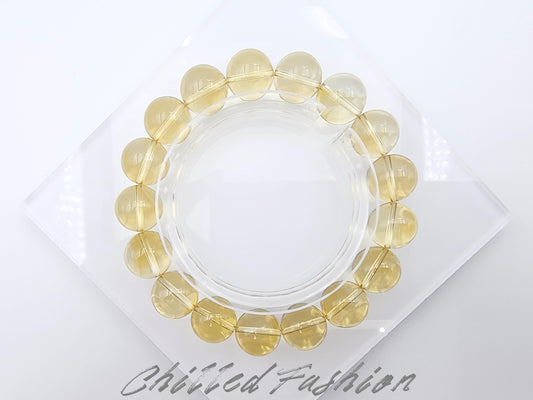 [Bracelet] 12mm Golden Citrine Bracelet for Happiness and Energy - Yellow Quartz Gemstone Beads