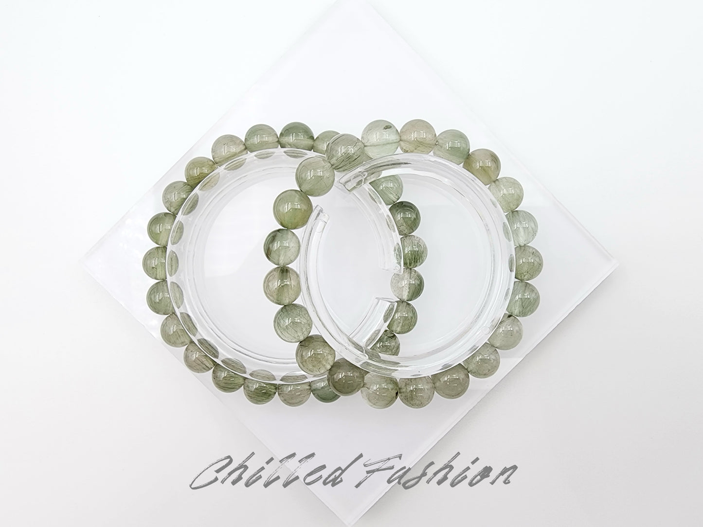 [Bracelet] Natural Green Rabbit Hair Quartz Bracelet