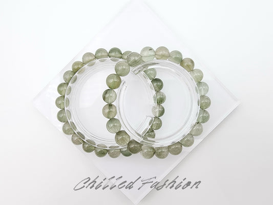 [Bracelet] Natural Green Rabbit Hair Quartz Bracelet