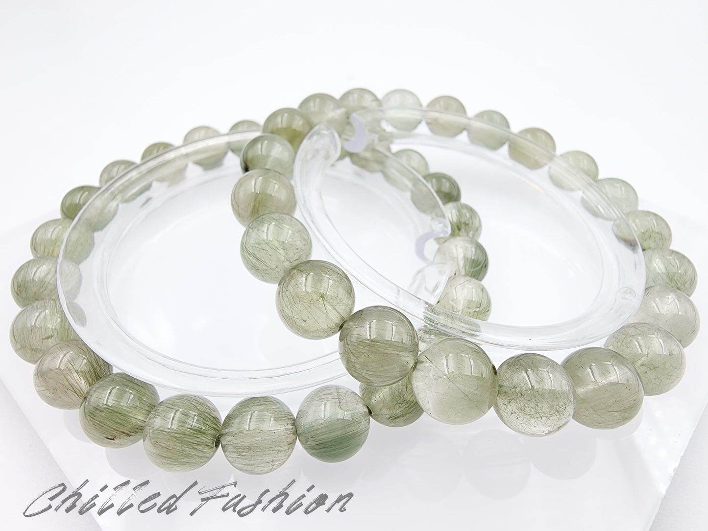 [Bracelet] Natural Green Rabbit Hair Quartz Bracelet