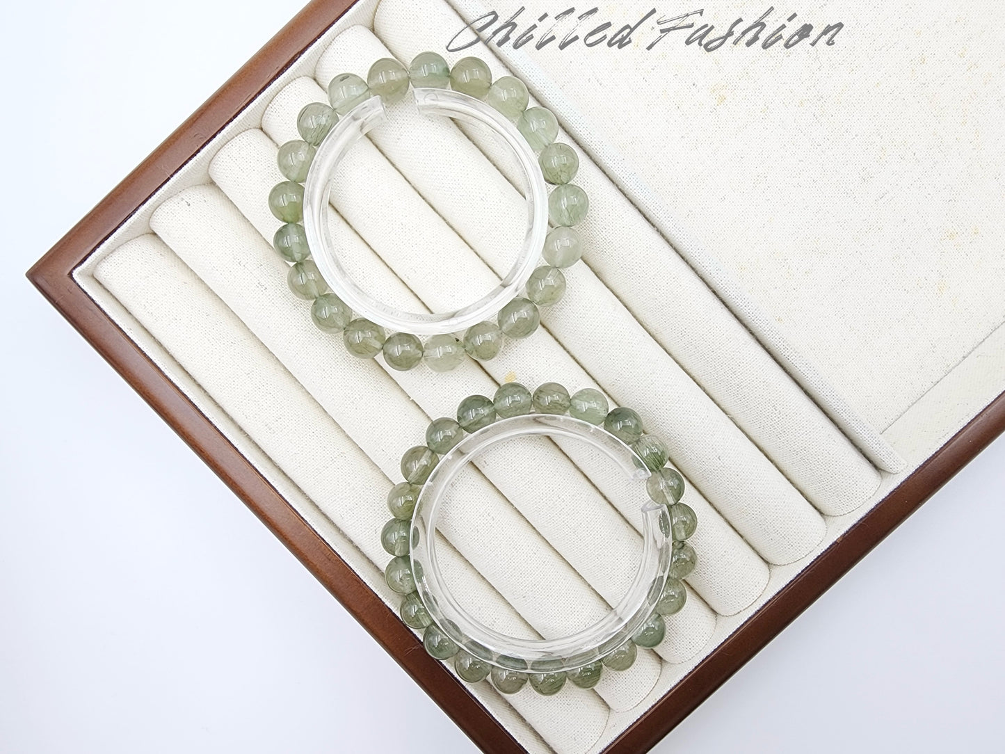 [Bracelet] Natural Green Rabbit Hair Quartz Bracelet