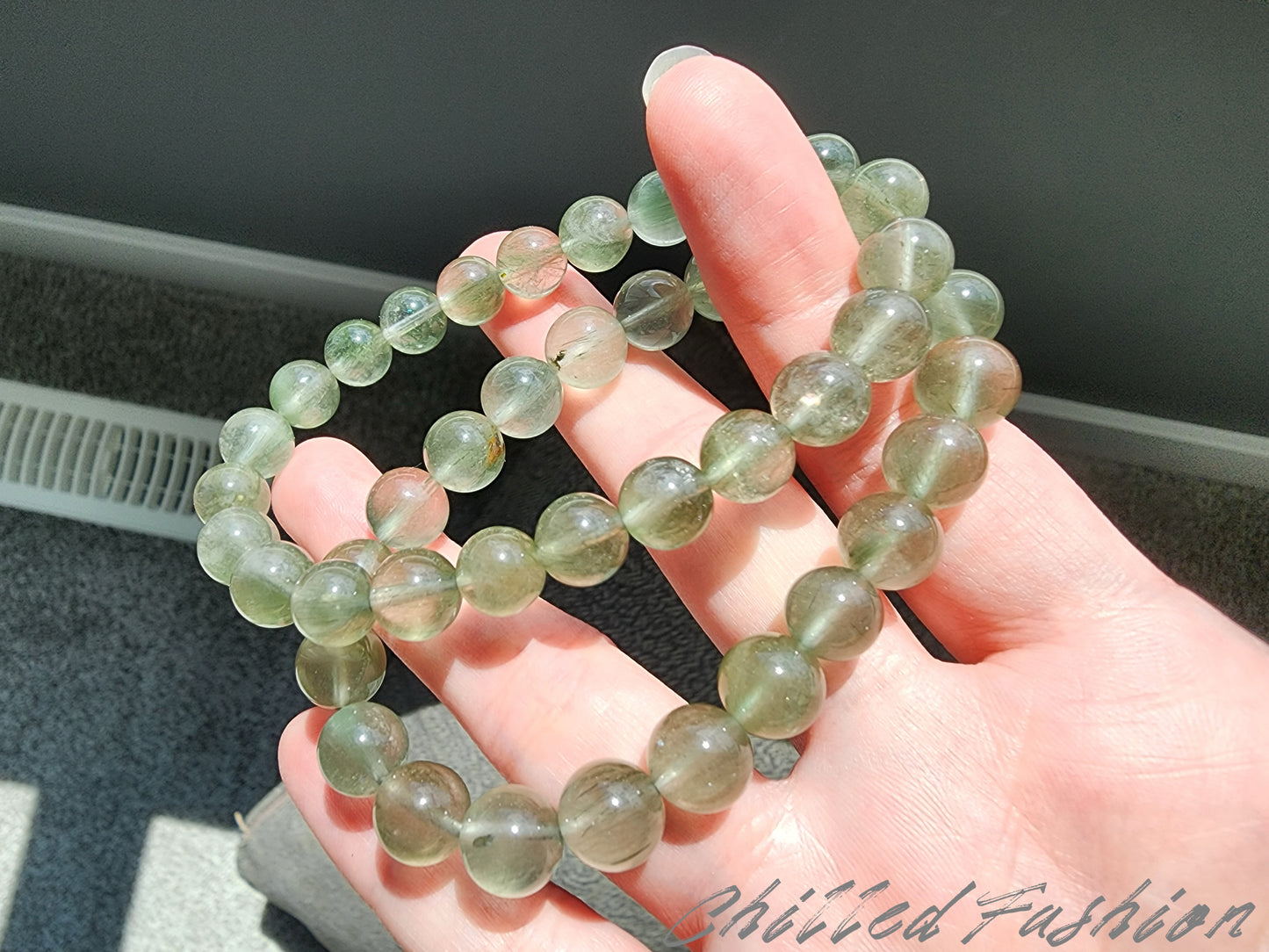 [Bracelet] Natural Green Rabbit Hair Quartz Bracelet