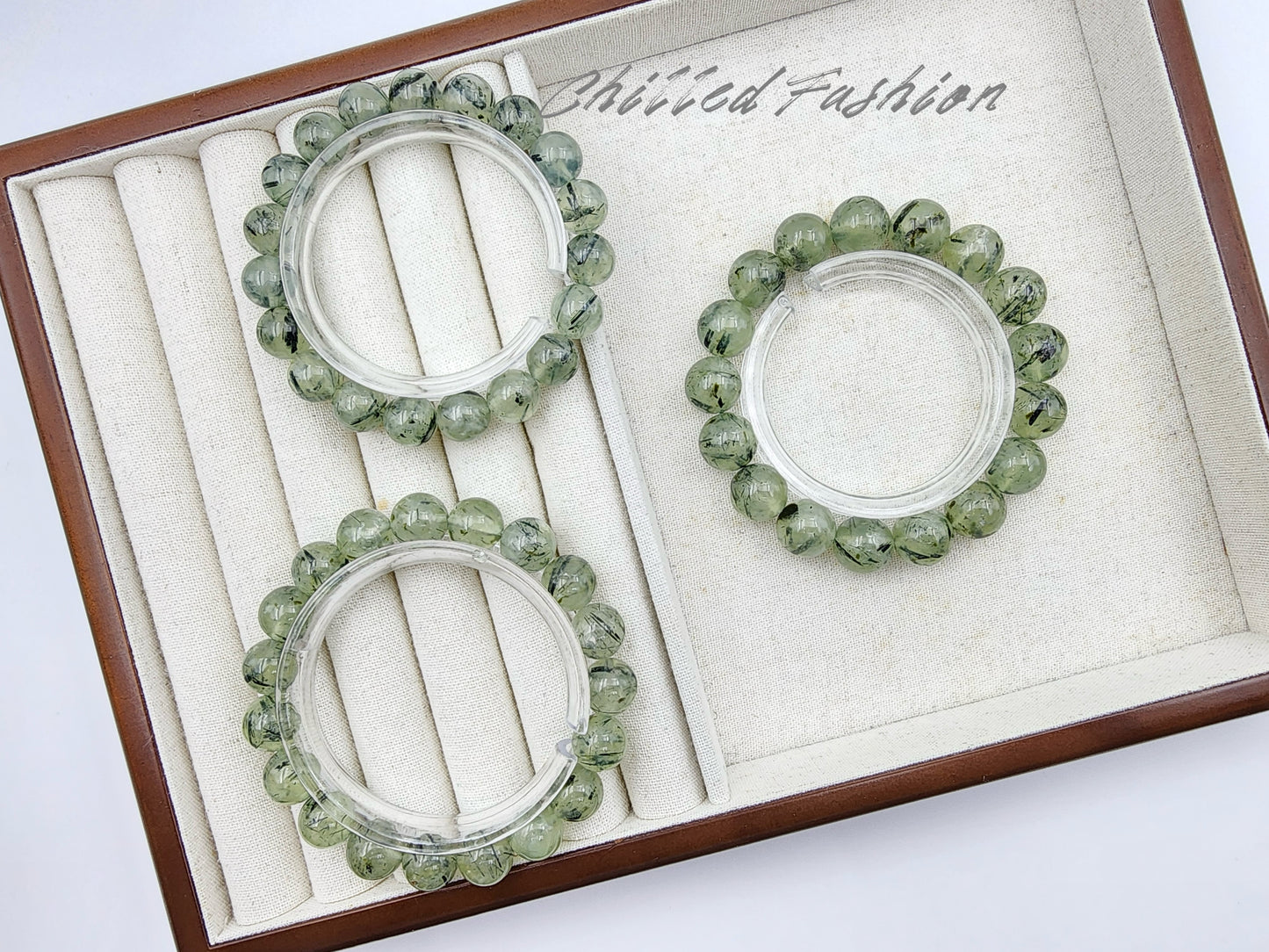 [Bracelet] Natural Prehnite with Black Rutiles Bracelet