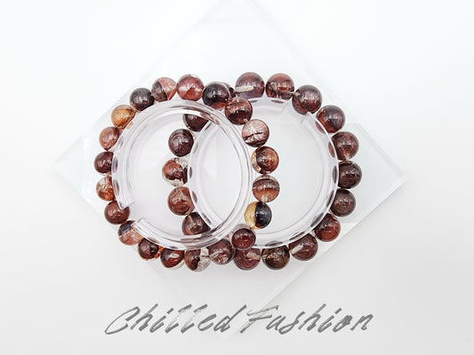 [Bracelet] Oxblood Red Hematoid Quartz 牛血红胶花 Beaded Bracelet