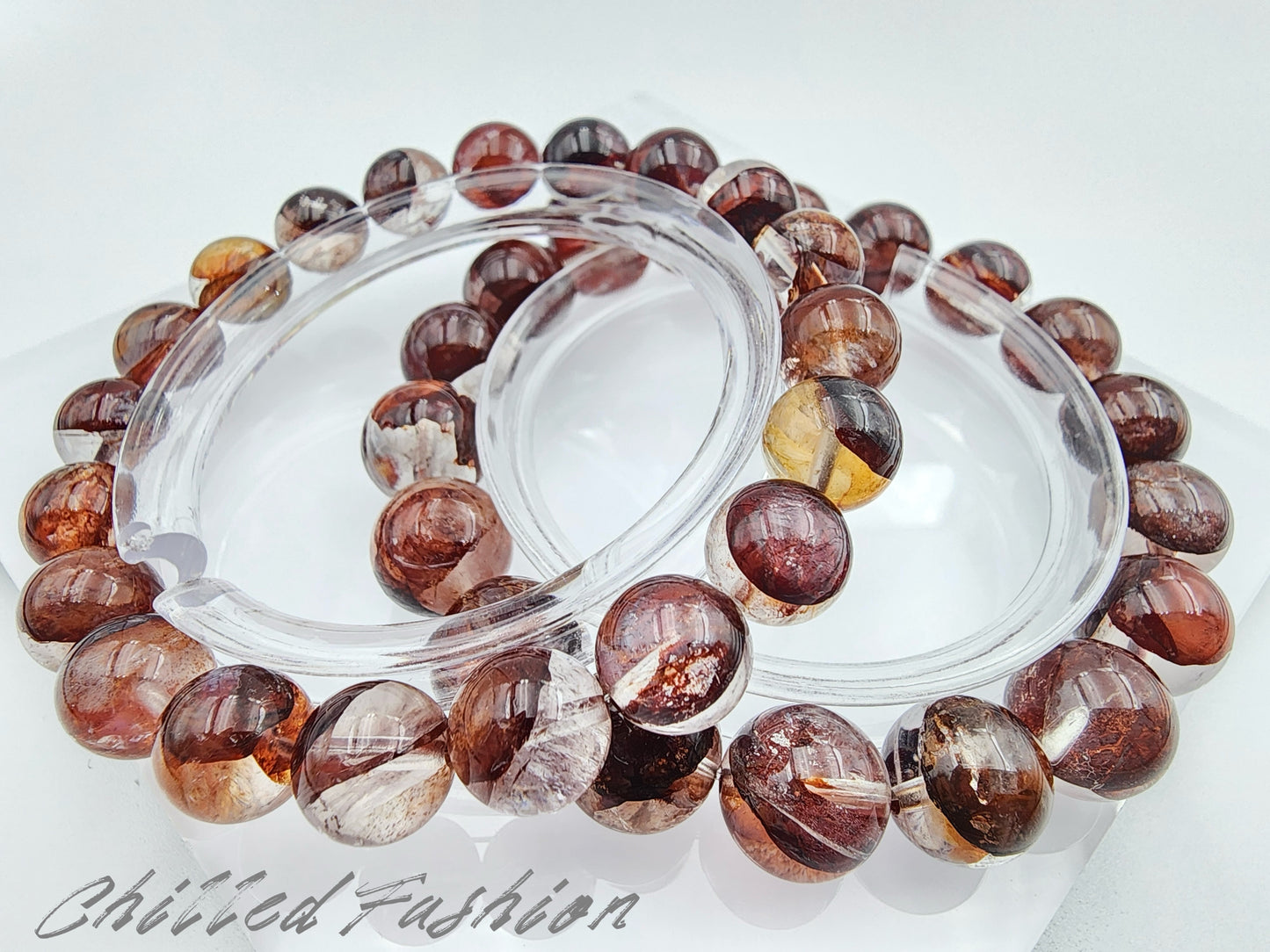 [Bracelet] Oxblood Red Hematoid Quartz 牛血红胶花 Beaded Bracelet