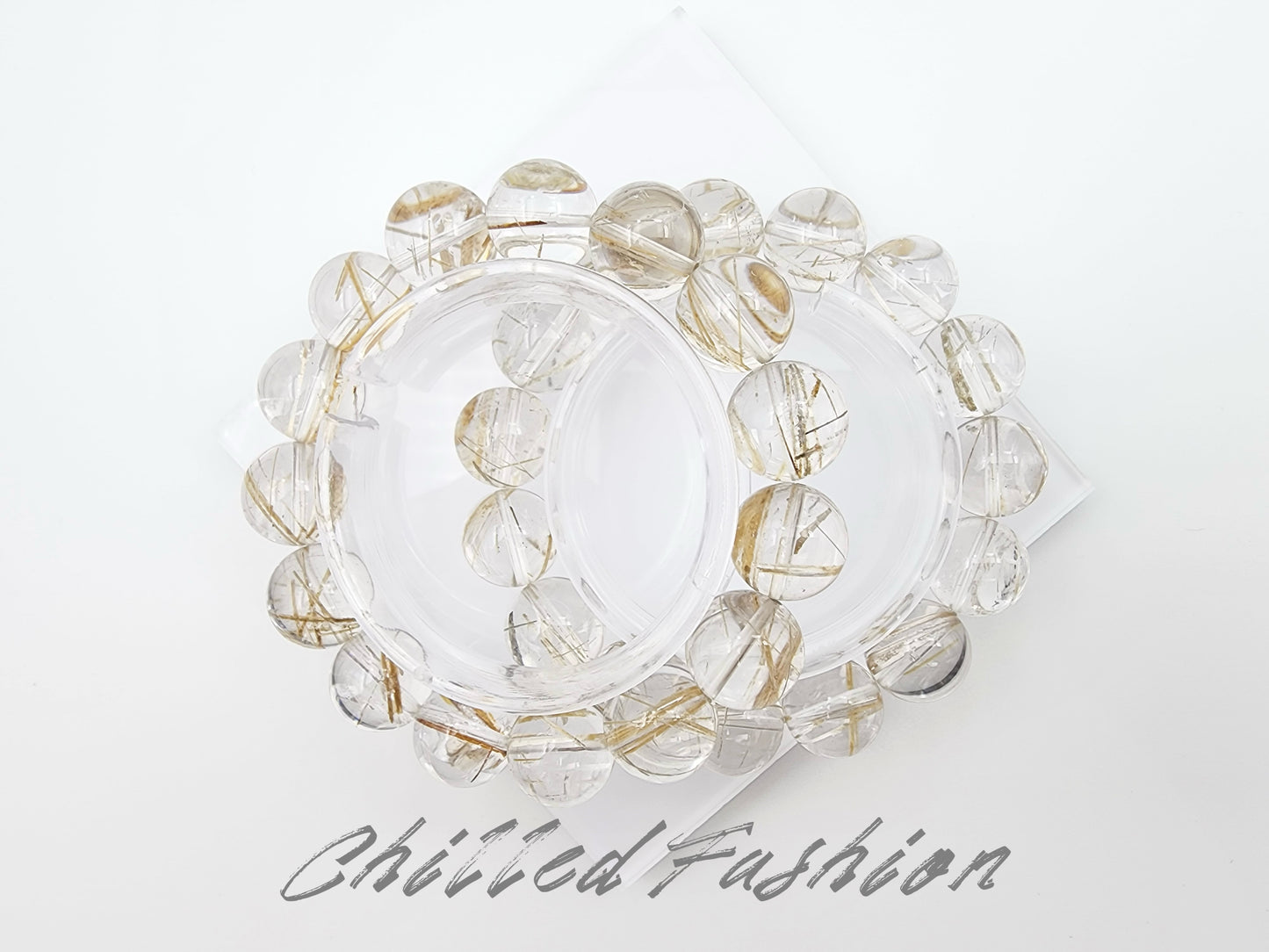 [Bracelet] 15mm Brazilian Snow Frost Rutilated Quartz Bracelet