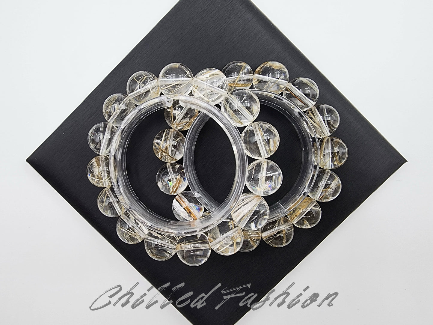 [Bracelet] 15mm Brazilian Snow Frost Rutilated Quartz Bracelet