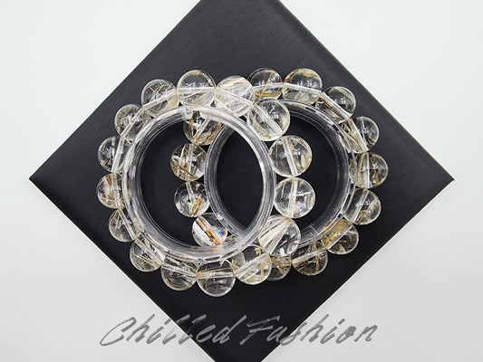 [Bracelet] 15mm Brazilian Snow Frost Rutilated Quartz Bracelet