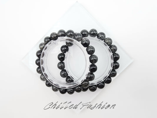 [Bracelet] Black Rutilated Quartz Crystal Bracelet - Protection, Grounding, Luck