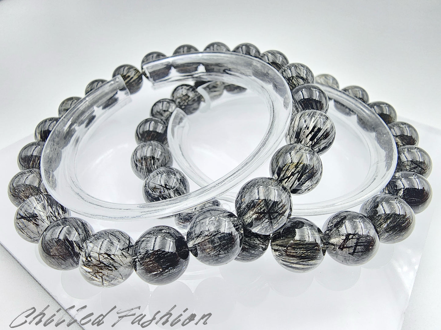 [Bracelet] Black Rutilated Quartz Crystal Bracelet - Protection, Grounding, Luck