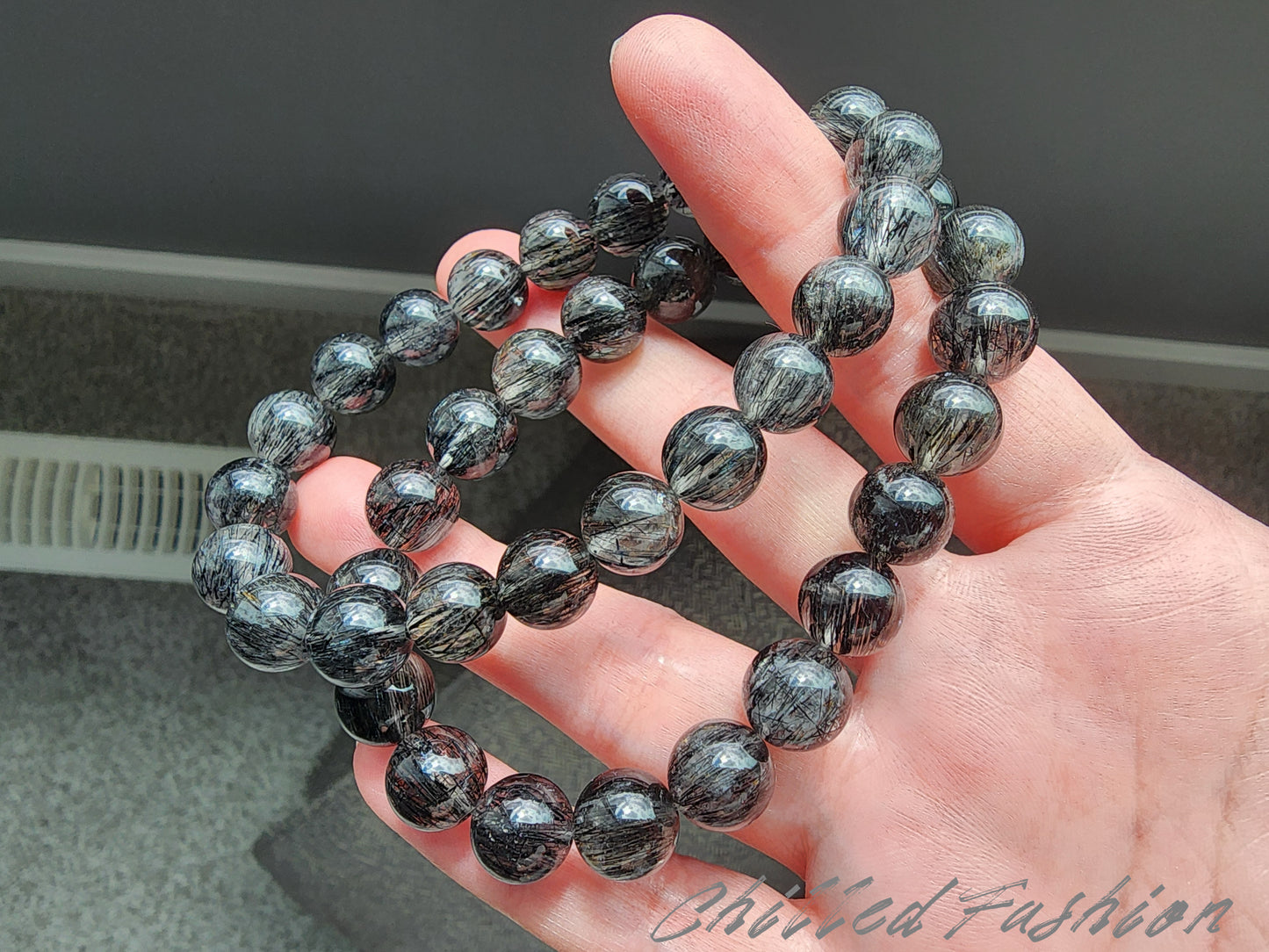 [Bracelet] Black Rutilated Quartz Crystal Bracelet - Protection, Grounding, Luck
