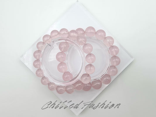 [Bracelet] Rose Quartz Round Bead Bracelet - Genuine Crystal for Love & Peace