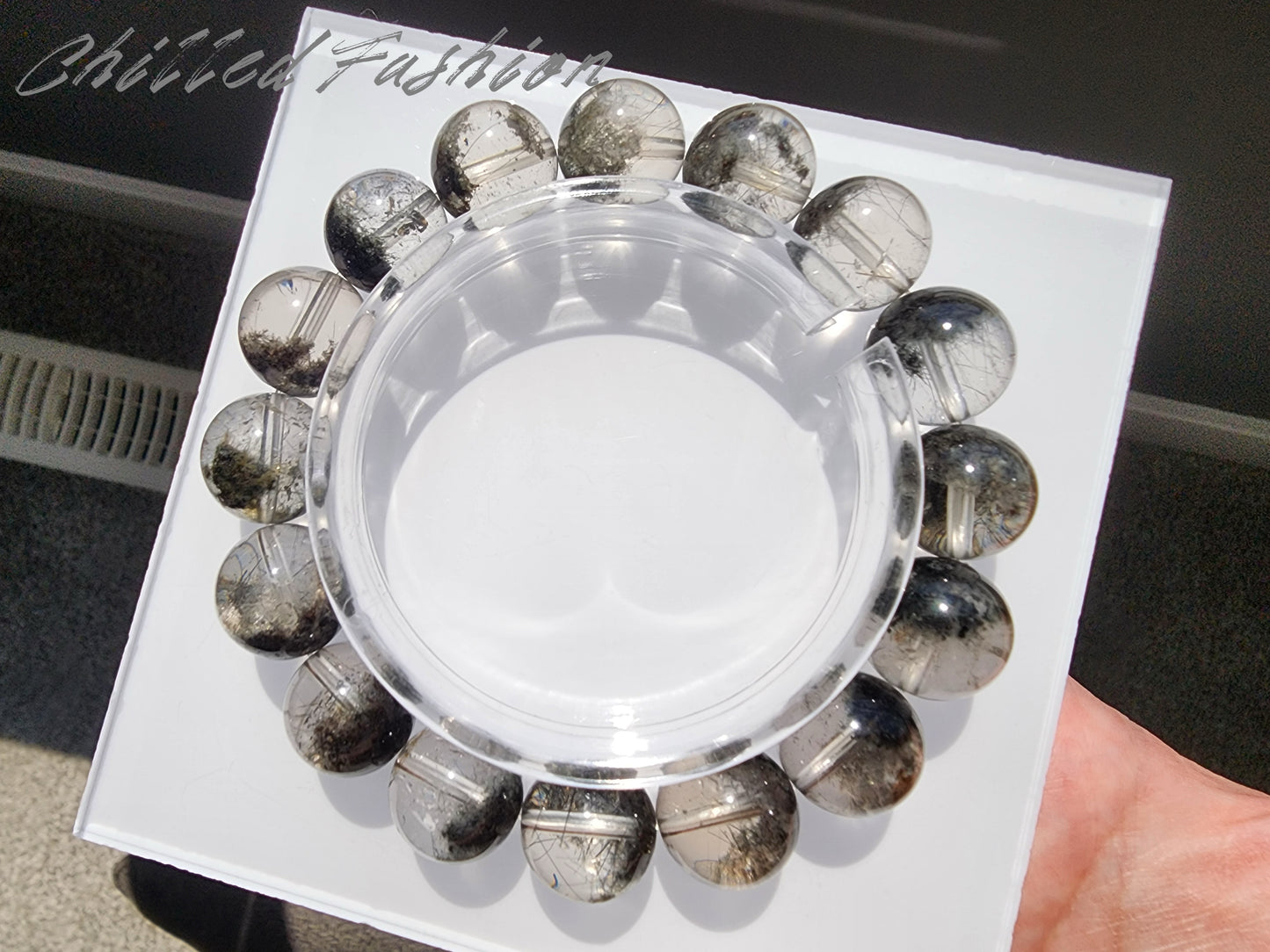 [Bracelet] Natural 13mm Black Phantom Quartz Bracelet with Black Rutile Inclusions
