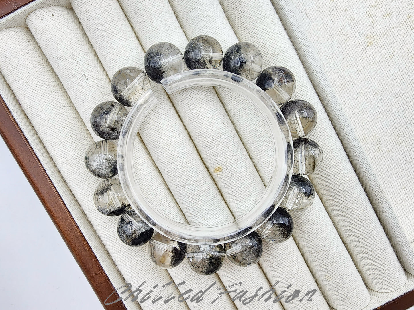 [Bracelet] Natural 13mm Black Phantom Quartz Bracelet with Black Rutile Inclusions