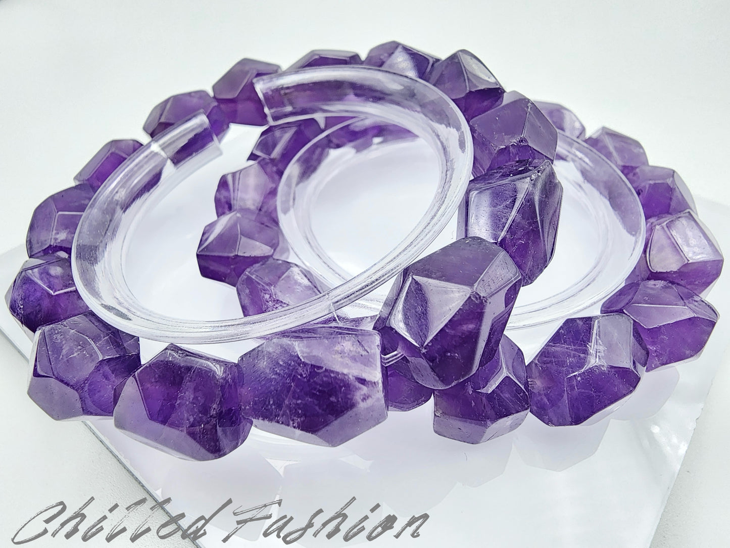 [Bracelet] Natural Amethyst Nugget Bead Bracelet with Multi-Faceted Cuts